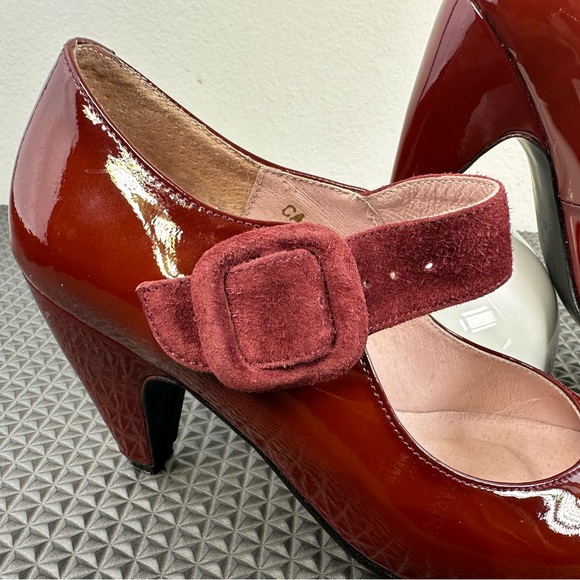 Carmelletes Wine Red Patent Leather Suede Mary Janes Heels Dancing Shoes, Sz 5 - Picture 8 of 12